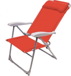 Кресло-шезлонг складное с подушкой, 8 положений спинки, выдерж. нагр. (Гранатовый) 120кг.